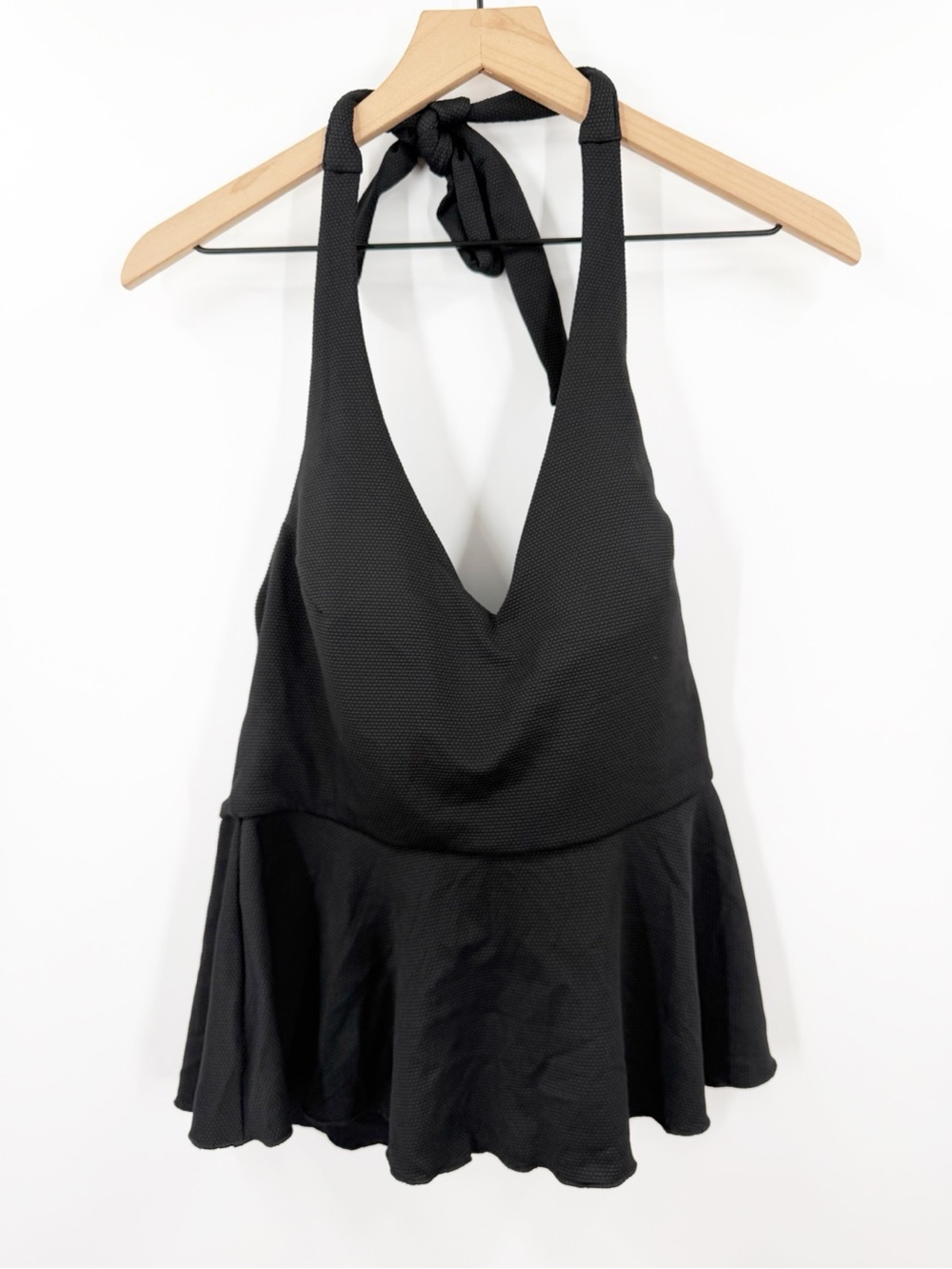 Spanx NEW Black Pique Full Bust Halter Tankini Top